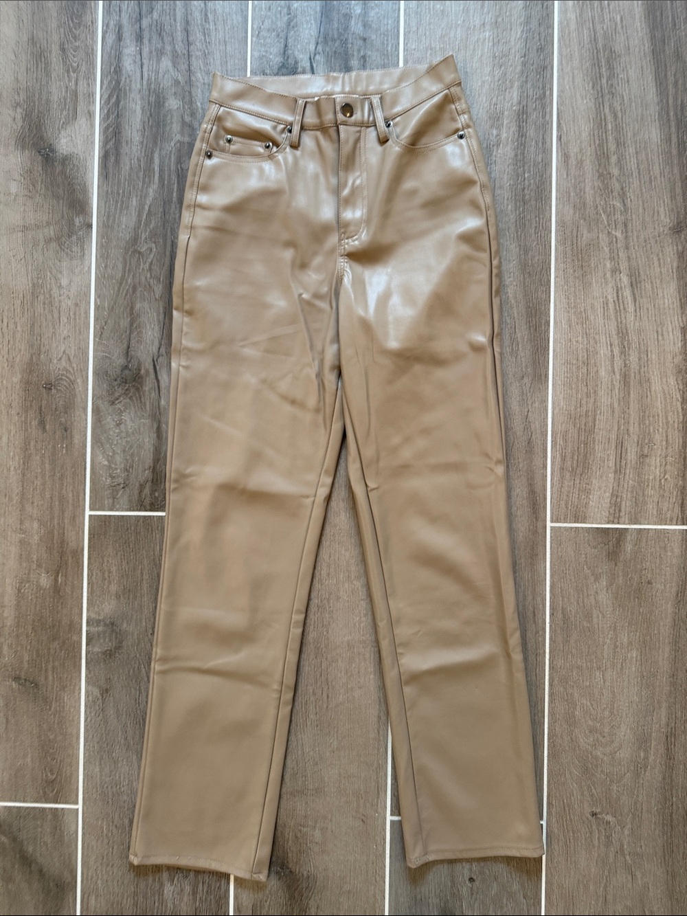 Olivaceous Straight-Leg Faux Leather Jeans - Taupe Brown